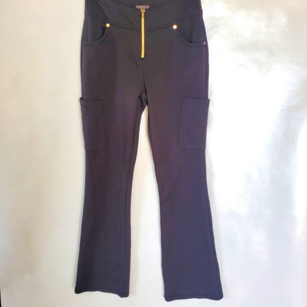 Jaanuu Women's Black Ponte Cargo Scrub bottom Pants Knit Stretch Sz S